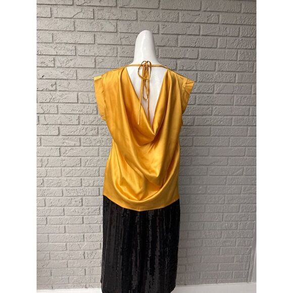 UUG Women Yellow Satin Draped Tie Back Cut-Out Blouse Size L - Picture 4 of 8